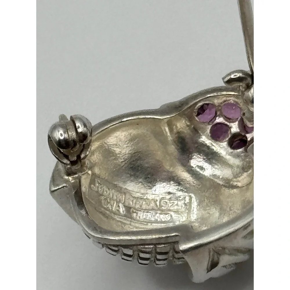Judith Ripka Sterling Silver Pink Stone Ladybug Acorn‎ Brooch Pin